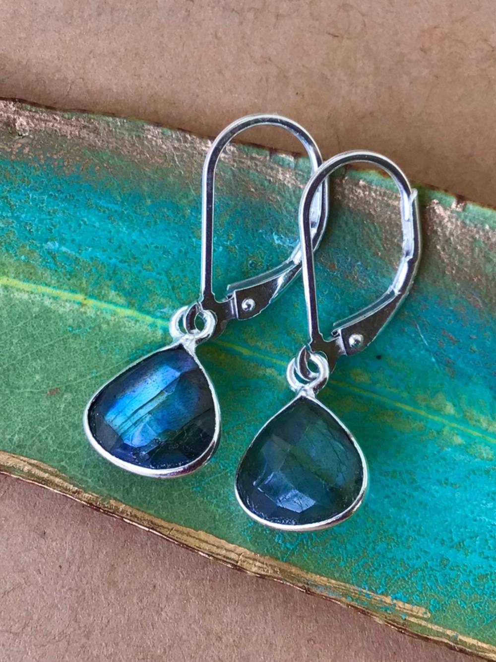 Natural Flashy Labradorite Sundance Charm Earrings Sterling Silver